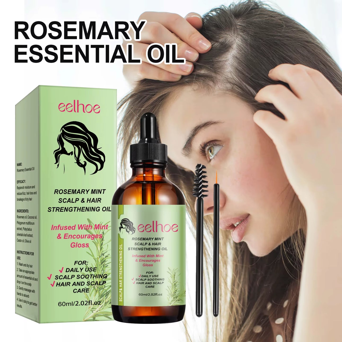 Rosemary Hair Care Products Promote Hair Growth Nourishing Saver Relieve Scalp Tension Mint Scalp Best Hair Oil with Brush