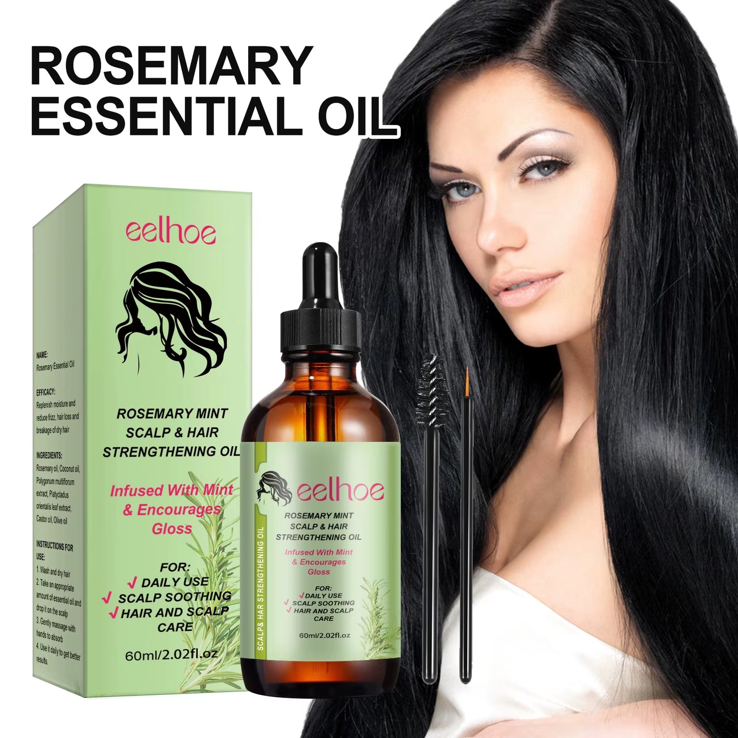 Rosemary Hair Care Products Promote Hair Growth Nourishing Saver Relieve Scalp Tension Mint Scalp Best Hair Oil with Brush