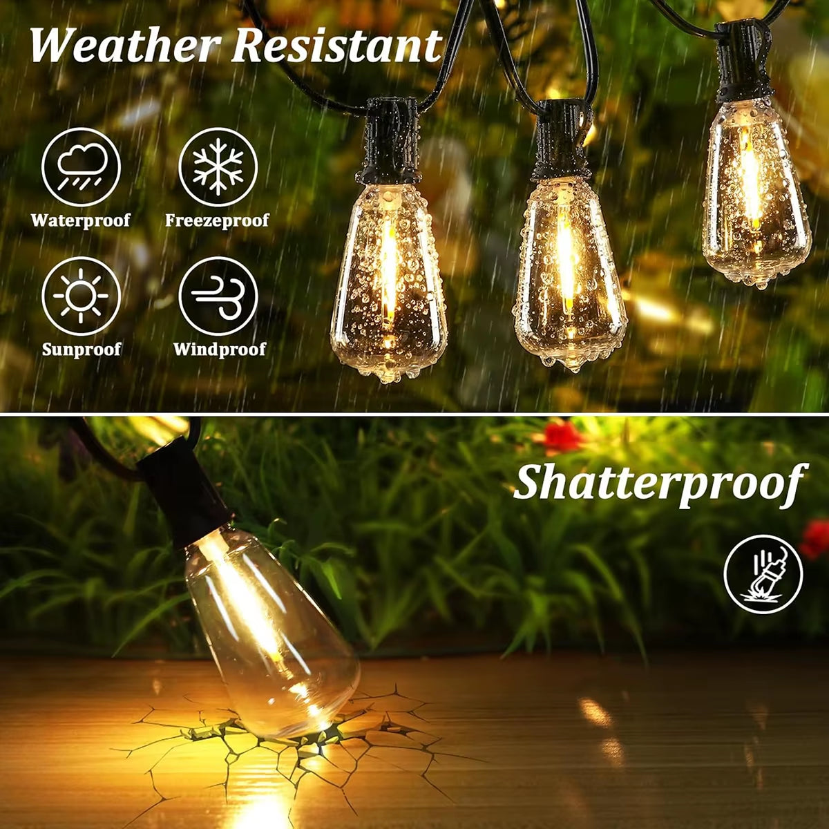 ST38 Solar String Lights Outdoor Festoon LED Garden Solar Lamps for Patio Camping Street Party Wedding Terrace Decoration