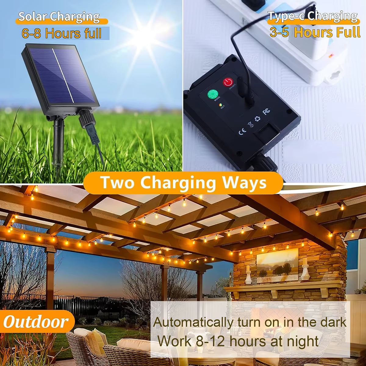 ST38 Solar String Lights Outdoor Festoon LED Garden Solar Lamps for Patio Camping Street Party Wedding Terrace Decoration